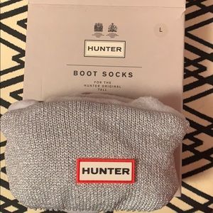 NIB Hunter tall boot socks, dove grey glitter
